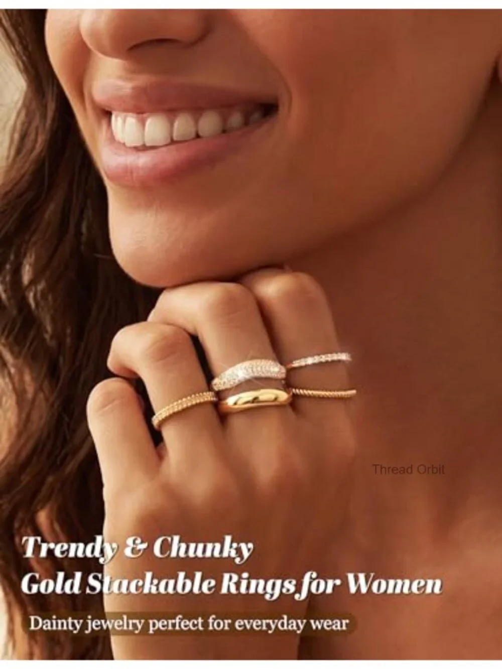 Gold Plated Stacking Rings Set 5 Pack Non Tarnish Dainty Rings for Women